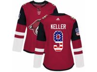 Women Adidas Arizona Coyotes #9 Clayton Keller Red USA Flag Fashion NHL Jersey