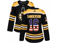 Women Adidas Boston Bruins #16 Derek Sanderson Black USA Flag Fashion NHL Jersey