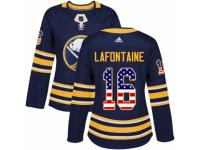 Women Adidas Buffalo Sabres #16 Pat Lafontaine Navy Blue USA Flag Fashion NHL Jersey