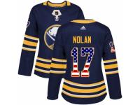 Women Adidas Buffalo Sabres #17 Jordan Nolan Navy Blue USA Flag Fashion NHL Jersey