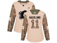 Women Adidas Calgary Flames #11 Mikael Backlund Camo Veterans Day Practice NHL Jersey