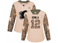 Women Adidas Calgary Flames #12 Jarome Iginla Camo Veterans Day Practice NHL Jersey