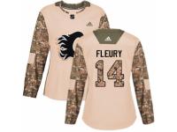 Women Adidas Calgary Flames #14 Theoren Fleury Camo Veterans Day Practice NHL Jersey