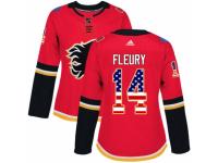 Women Adidas Calgary Flames #14 Theoren Fleury Red USA Flag Fashion NHL Jersey