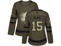Women Adidas Calgary Flames #15 Tanner Glass Green Salute to Service NHL Jersey