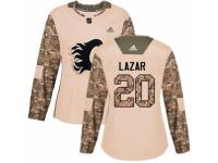 Women Adidas Calgary Flames #20 Curtis Lazar Camo Veterans Day Practice NHL Jersey