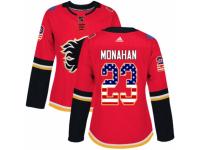 Women Adidas Calgary Flames #23 Sean Monahan Red USA Flag Fashion NHL Jersey