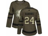 Women Adidas Calgary Flames #24 Travis Hamonic Green Salute to Service NHL Jersey