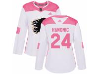 Women Adidas Calgary Flames #24 Travis Hamonic White/Pink Fashion NHL Jersey
