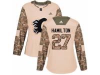 Women Adidas Calgary Flames #27 Dougie Hamilton Camo Veterans Day Practice NHL Jersey