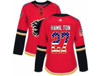 Women Adidas Calgary Flames #27 Dougie Hamilton Red USA Flag Fashion NHL Jersey