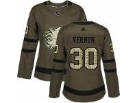 Women Adidas Calgary Flames #30 Mike Vernon Green Salute to Service NHL Jersey