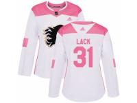 Women Adidas Calgary Flames #31 Eddie Lack White/Pink Fashion NHL Jersey