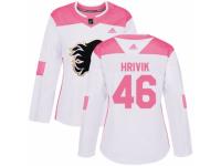 Women Adidas Calgary Flames #46 Marek Hrivik White/Pink Fashion NHL Jersey