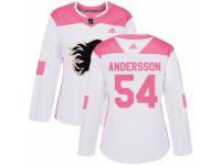 Women Adidas Calgary Flames #54 Rasmus Andersson White/Pink Fashion NHL Jersey