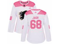 Women Adidas Calgary Flames #68 Jaromir Jagr White/Pink Fashion NHL Jersey