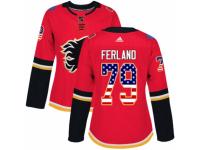 Women Adidas Calgary Flames #79 Michael Ferland Red USA Flag Fashion NHL Jersey