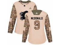 Women Adidas Calgary Flames #9 Lanny McDonald Camo Veterans Day Practice NHL Jersey