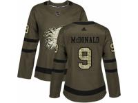 Women Adidas Calgary Flames #9 Lanny McDonald Green Salute to Service NHL Jersey