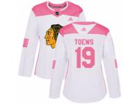 Women Adidas Chicago Blackhawks #19 Jonathan Toews White/Pink Fashion NHL Jersey