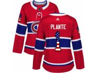 Women Adidas Montreal Canadiens #1 Jacques Plante Red USA Flag Fashion NHL Jersey