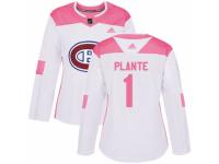 Women Adidas Montreal Canadiens #1 Jacques Plante White/Pink Fashion NHL Jersey