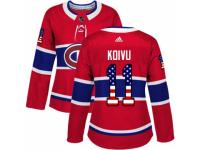 Women Adidas Montreal Canadiens #11 Saku Koivu Red USA Flag Fashion NHL Jersey