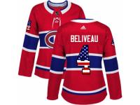 Women Adidas Montreal Canadiens #4 Jean Beliveau Red USA Flag Fashion NHL Jersey