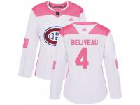 Women Adidas Montreal Canadiens #4 Jean Beliveau White/Pink Fashion NHL Jersey