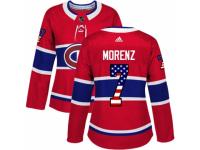 Women Adidas Montreal Canadiens #7 Howie Morenz Red USA Flag Fashion NHL Jersey