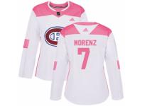 Women Adidas Montreal Canadiens #7 Howie Morenz White/Pink Fashion NHL Jersey