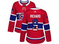 Women Adidas Montreal Canadiens #9 Maurice Richard Red USA Flag Fashion NHL Jersey