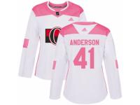 Women Adidas Ottawa Senators #41 Craig Anderson White/Pink Fashion NHL Jersey