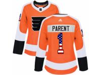 Women Adidas Philadelphia Flyers #1 Bernie Parent Orange USA Flag Fashion NHL Jersey