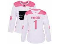 Women Adidas Philadelphia Flyers #1 Bernie Parent White/Pink Fashion NHL Jersey
