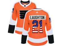 Women Adidas Philadelphia Flyers #21 Scott Laughton Orange USA Flag Fashion NHL Jersey