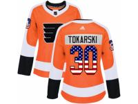Women Adidas Philadelphia Flyers #30 Dustin Tokarski Orange USA Flag Fashion NHL Jersey