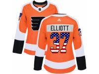 Women Adidas Philadelphia Flyers #37 Brian Elliott Orange USA Flag Fashion NHL Jersey