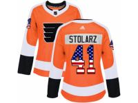 Women Adidas Philadelphia Flyers #41 Anthony Stolarz Orange USA Flag Fashion NHL Jersey