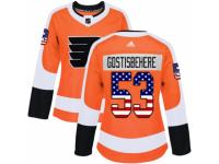 Women Adidas Philadelphia Flyers #53 Shayne Gostisbehere Orange USA Flag Fashion NHL Jersey