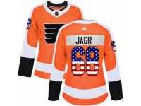 Women Adidas Philadelphia Flyers #68 Jaromir Jagr Orange USA Flag Fashion NHL Jersey