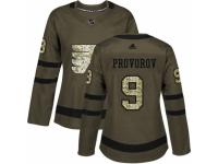 Women Adidas Philadelphia Flyers #9 Ivan Provorov Green Salute to Service NHL Jersey