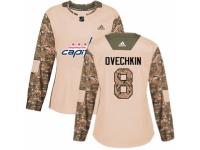 Women Adidas Washington Capitals #8 Alex Ovechkin Camo Veterans Day Practice NHL Jersey