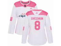 Women Adidas Washington Capitals #8 Alex Ovechkin White/Pink Fashion NHL Jersey