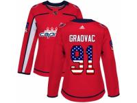 Women Adidas Washington Capitals #91 Tyler Graovac Red USA Flag Fashion NHL Jersey