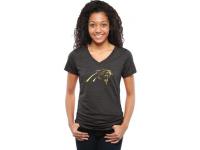 Women Carolina Panthers Pro Line Black Gold Collection V-Neck Tri-Blend T-Shirt