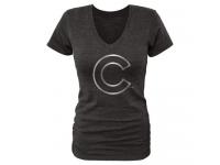 Women Chicago Cubs Fanatics Apparel Platinum Collection V-Neck Tri-Blend T-Shirt Black