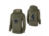 Women Dallas Cowboys #4 Dak Prescott 2018 Salute to Service Olive Team Logo Pullover Hoodie