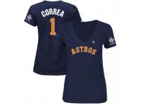 Women Houston Astros Carlos Correa #1 Navy Name & Number 2017 World Series Champions T-Shirt