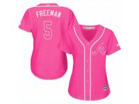 Women Majestic Atlanta Braves #5 Freddie Freeman Pink Fashion Cool Base MLB Jersey